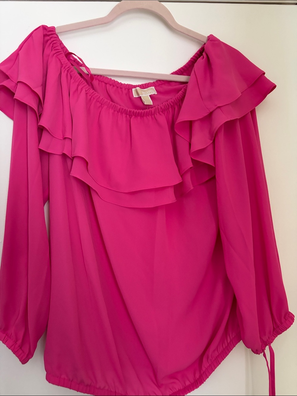 MICHAEL Michael Kors Off-Shoulder Ruffle Blouse in Hot Pink - Picture 4 of 5